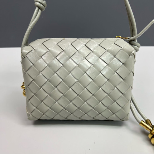 Bottega Veneta Loop Top Handle Camera Bag Calfskin Intrecciato Grey