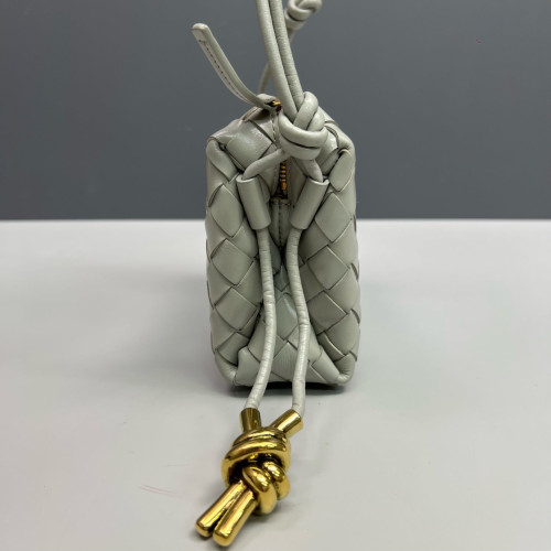 Bottega Veneta Loop Top Handle Camera Bag Calfskin Intrecciato Grey