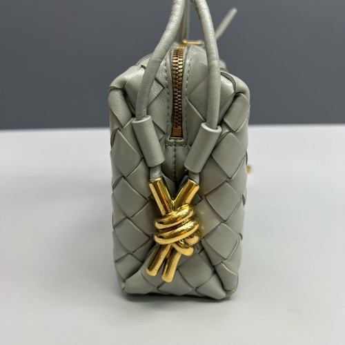 Bottega Veneta Loop Top Handle Camera Bag Calfskin Intrecciato Grey