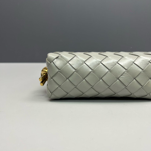 Bottega Veneta Loop Top Handle Camera Bag Calfskin Intrecciato Grey