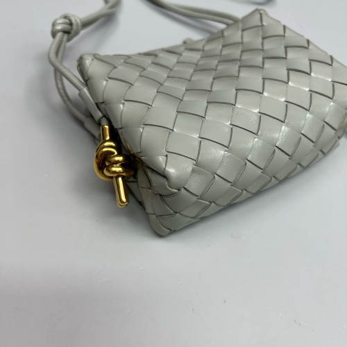 Bottega Veneta Loop Top Handle Camera Bag Calfskin Intrecciato Grey