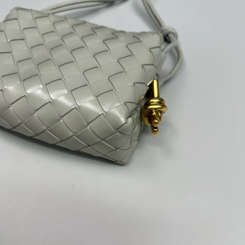 Bottega Veneta Loop Top Handle Camera Bag Calfskin Intrecciato Grey