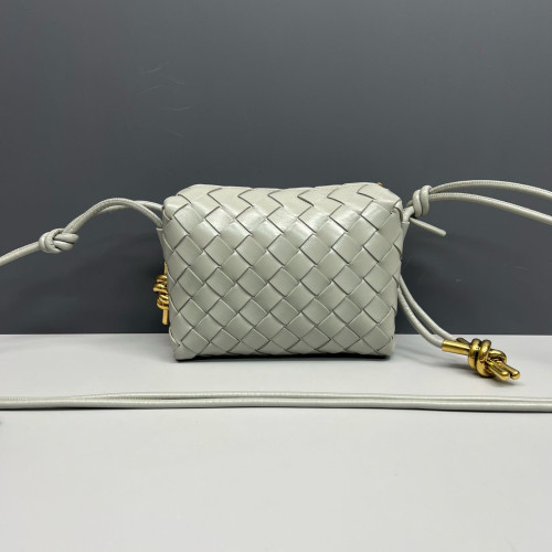 Bottega Veneta Loop Top Handle Camera Bag Calfskin Intrecciato Grey