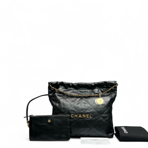 Chanel Quilted Medium 22 Bag Calfskin Black