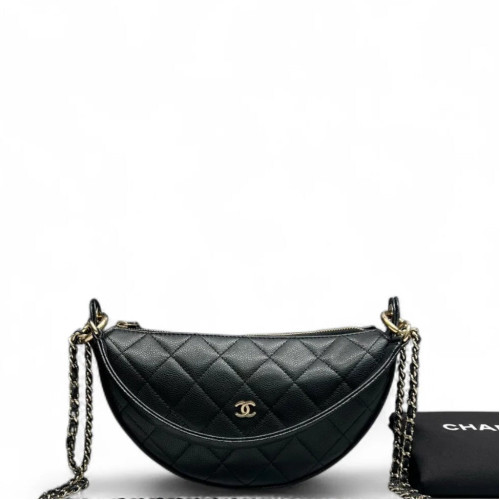 Chanel Quilted Halfmoon Flap Bag Caviar Black