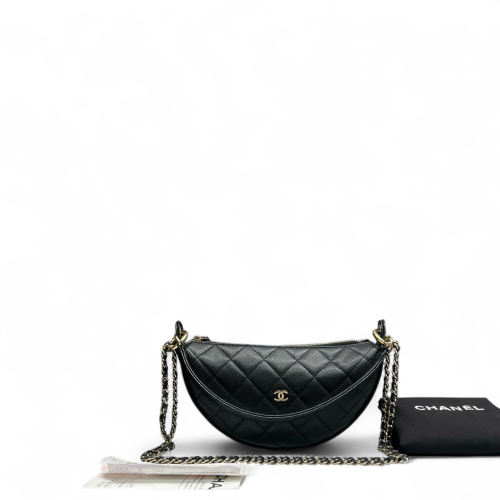 Chanel Quilted Halfmoon Flap Bag Caviar Black