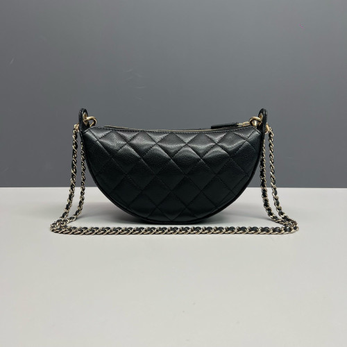 Chanel Quilted Halfmoon Flap Bag Caviar Black