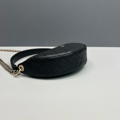 Chanel Quilted Halfmoon Flap Bag Caviar Black