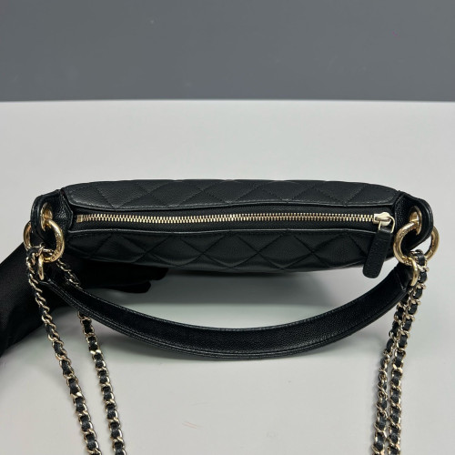 Chanel Quilted Halfmoon Flap Bag Caviar Black