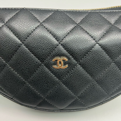 Chanel Quilted Halfmoon Flap Bag Caviar Black