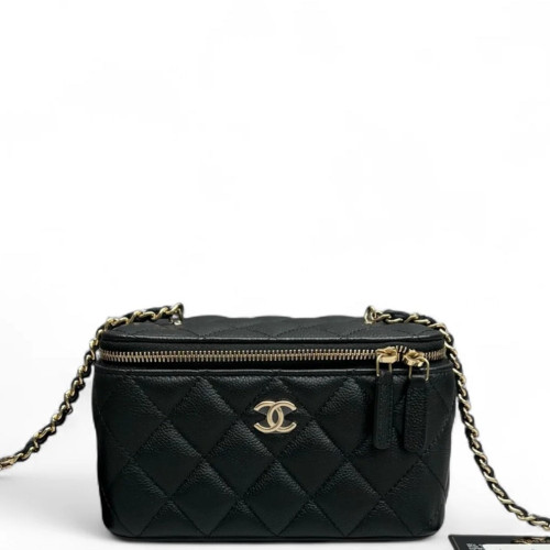 Chanel Quilted Vanity Case Grained Calfskin Black Chanel Quilted Vanity Case Grained Calfskin Black