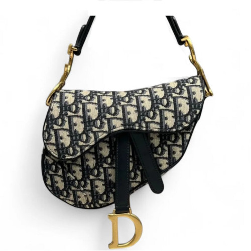 Dior Small Saddle Bag Oblique Navy Beige Black