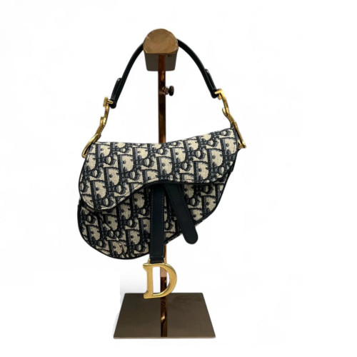 Dior Small Saddle Bag Oblique Navy Beige Black