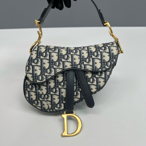 Dior Small Saddle Bag Oblique Navy Beige Black