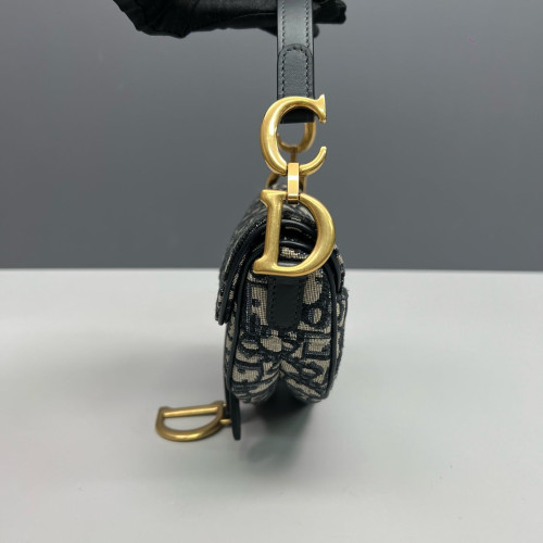 Dior Small Saddle Bag Oblique Navy Beige Black