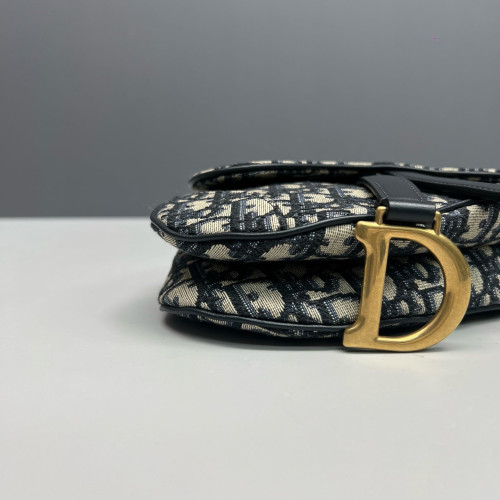 Dior Small Saddle Bag Oblique Navy Beige Black