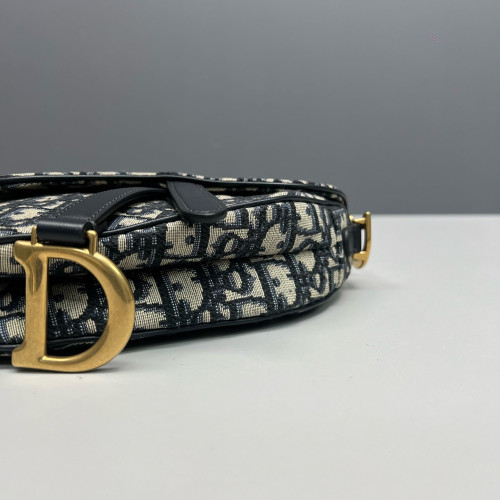 Dior Small Saddle Bag Oblique Navy Beige Black