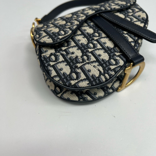 Dior Small Saddle Bag Oblique Navy Beige Black