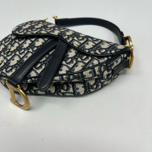 Dior Small Saddle Bag Oblique Navy Beige Black