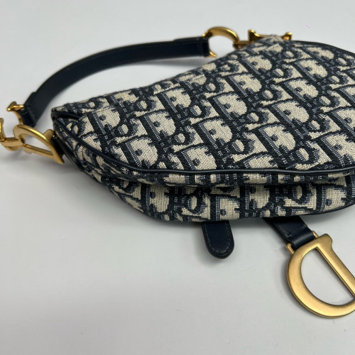 Dior Small Saddle Bag Oblique Navy Beige Black