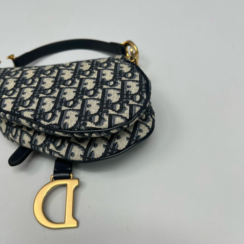 Dior Small Saddle Bag Oblique Navy Beige Black