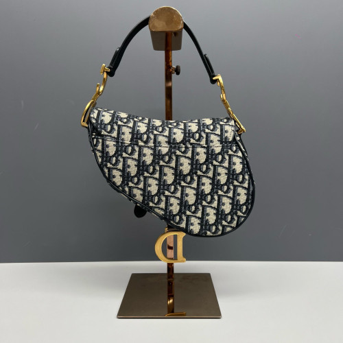 Dior Small Saddle Bag Oblique Navy Beige Black