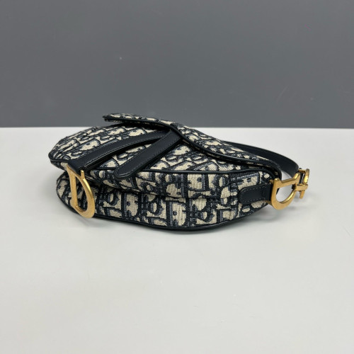 Dior Small Saddle Bag Oblique Navy Beige Black
