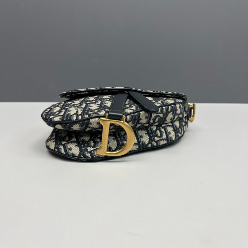 Dior Small Saddle Bag Oblique Navy Beige Black