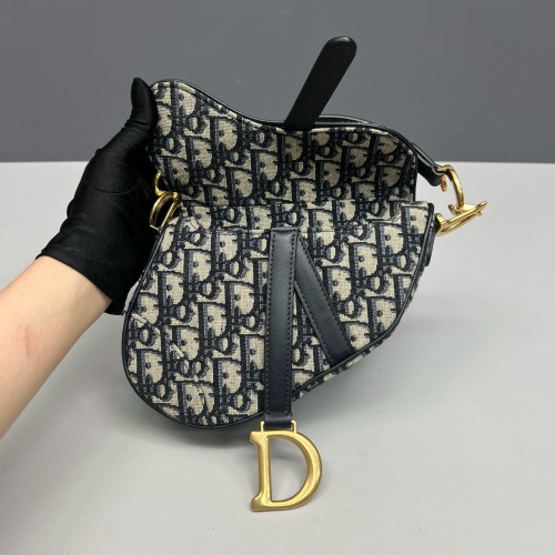Dior Small Saddle Bag Oblique Navy Beige Black