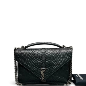 Yves Saint Laurent Large College Snake Embossed Calfskin Black