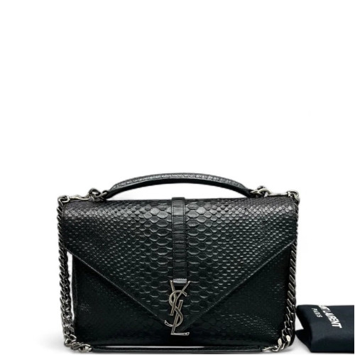 Yves Saint Laurent Large College Snake Embossed Calfskin Black