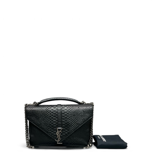 Yves Saint Laurent Large College Snake Embossed Calfskin Black