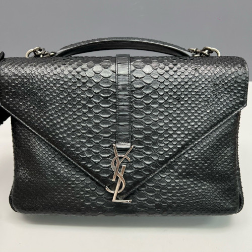 Yves Saint Laurent Large College Snake Embossed Calfskin Black