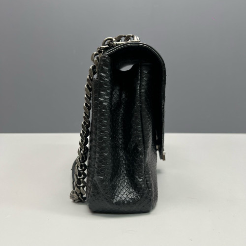 Yves Saint Laurent Large College Snake Embossed Calfskin Black