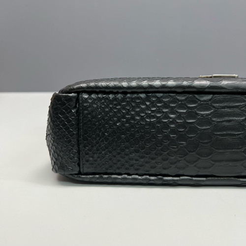 Yves Saint Laurent Large College Snake Embossed Calfskin Black
