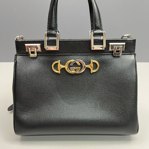 Gucci Small Zumi Top Handle Bag Grained Calfskin Black