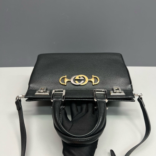 Gucci Small Zumi Top Handle Bag Grained Calfskin Black