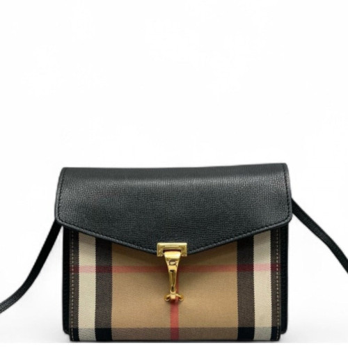Burberry Small Macken Crossbody Bag House Check Calfskin Black Khaki Beige