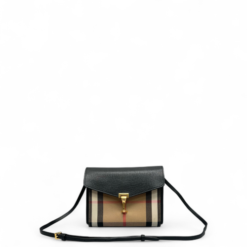 Burberry Small Macken Crossbody Bag House Check Calfskin Black Khaki Beige