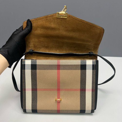 Burberry Small Macken Crossbody Bag House Check Calfskin Black Khaki Beige