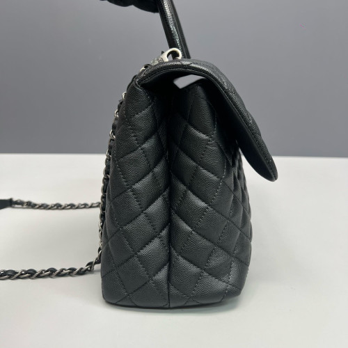 Chanel Quilted Large Coco Handle Caviar Lizard Black