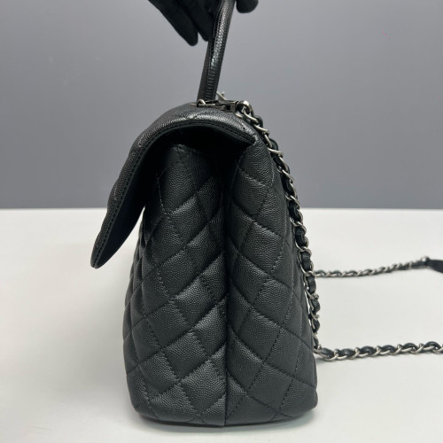 Chanel Quilted Large Coco Handle Caviar Lizard Black