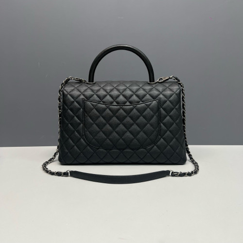 Chanel Quilted Large Coco Handle Caviar Lizard Black