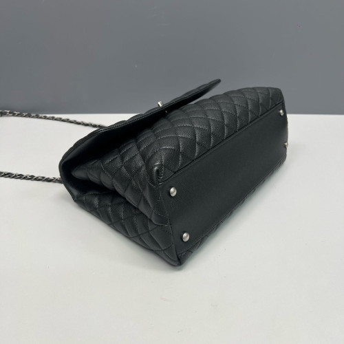 Chanel Quilted Large Coco Handle Caviar Lizard Black