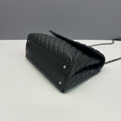 Chanel Quilted Large Coco Handle Caviar Lizard Black