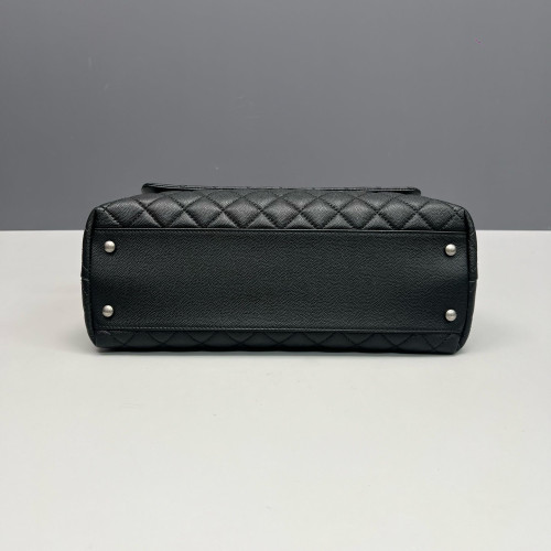 Chanel Quilted Large Coco Handle Caviar Lizard Black