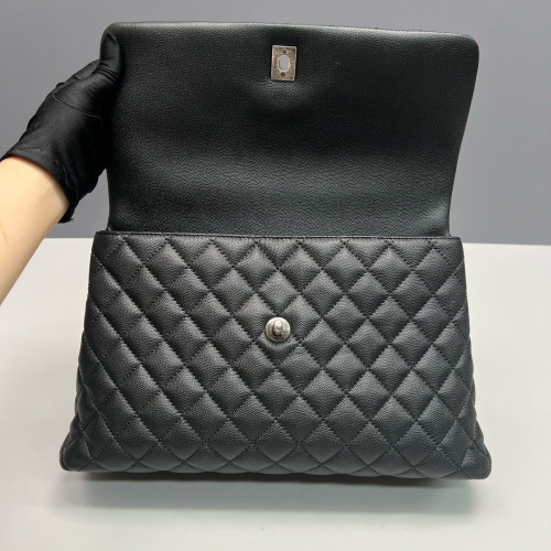 Chanel Quilted Large Coco Handle Caviar Lizard Black