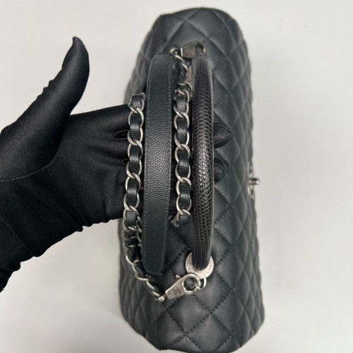 Chanel Quilted Large Coco Handle Caviar Lizard Black