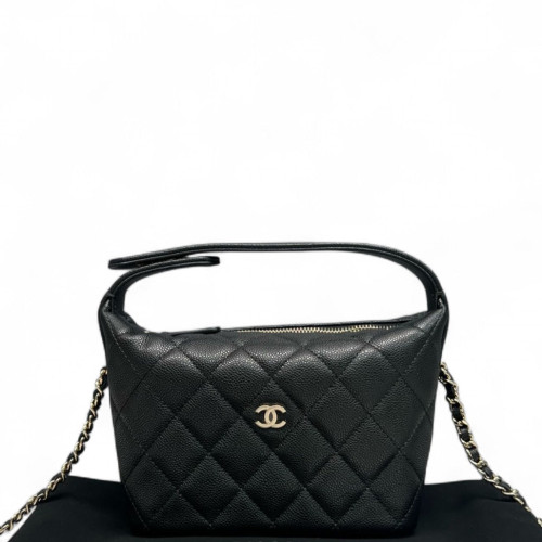 Chanel Quilted Small Perfect Meeting Hobo Grained Calfskin Black