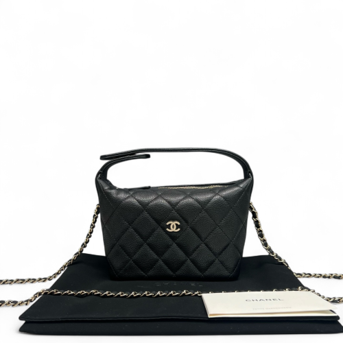 Chanel Quilted Small Perfect Meeting Hobo Grained Calfskin Black